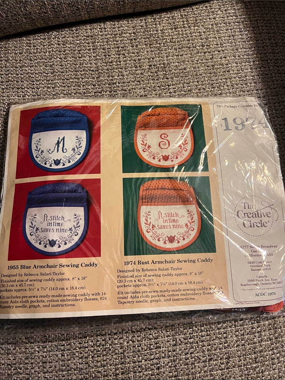 The Creative Circle Vintage Sewing Caddy Pattern rust armchair caddy